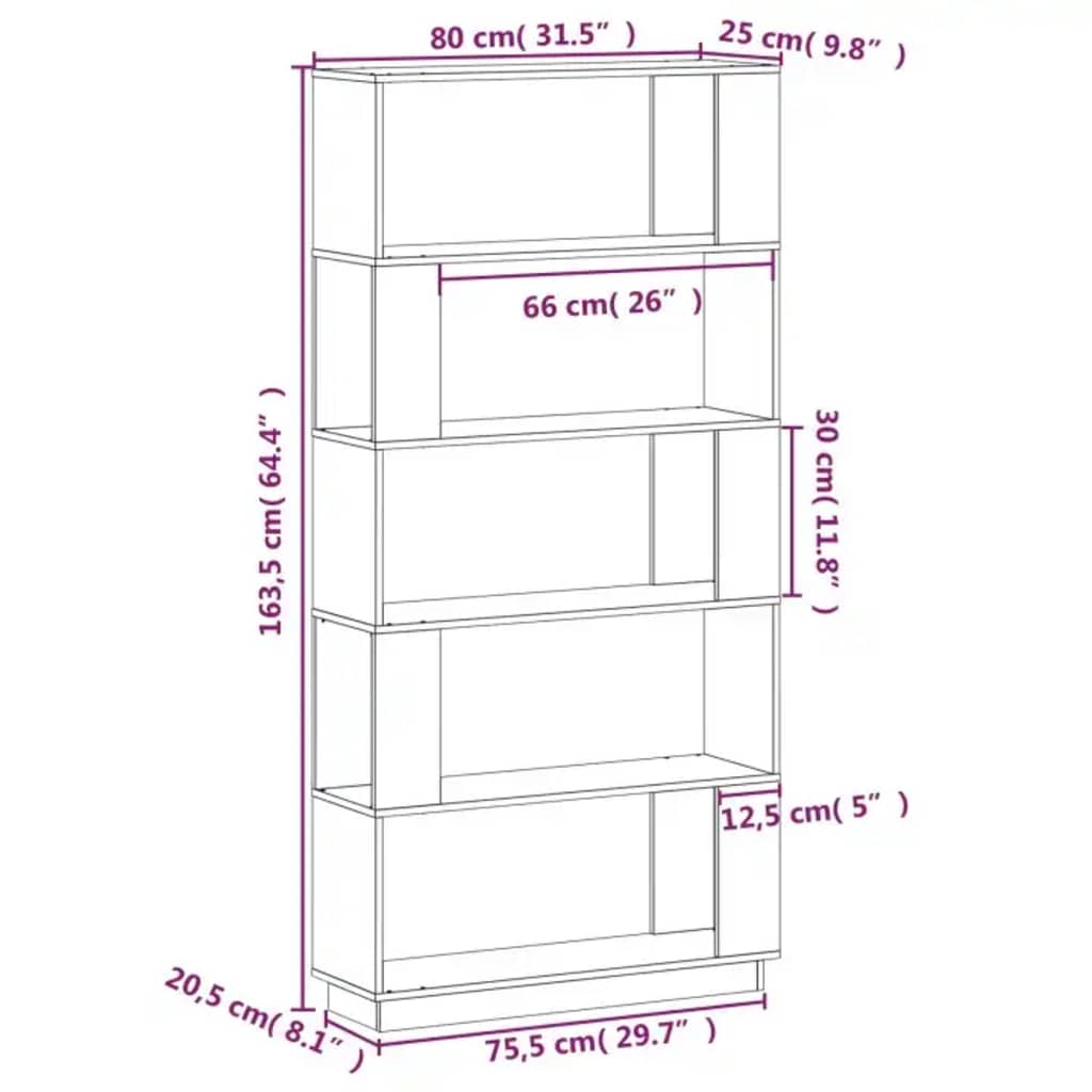 Βιβλιοθήκη/Διαχωριστικό Χώρου Γκρι 80x25x163,5 εκ. Μασίφ Πεύκο