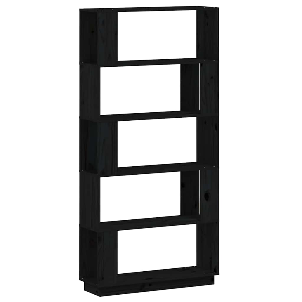 Βιβλιοθήκη/Διαχωριστικό Χώρου Μαύρο 80x25x163,5 εκ. Μασίφ Πεύκο