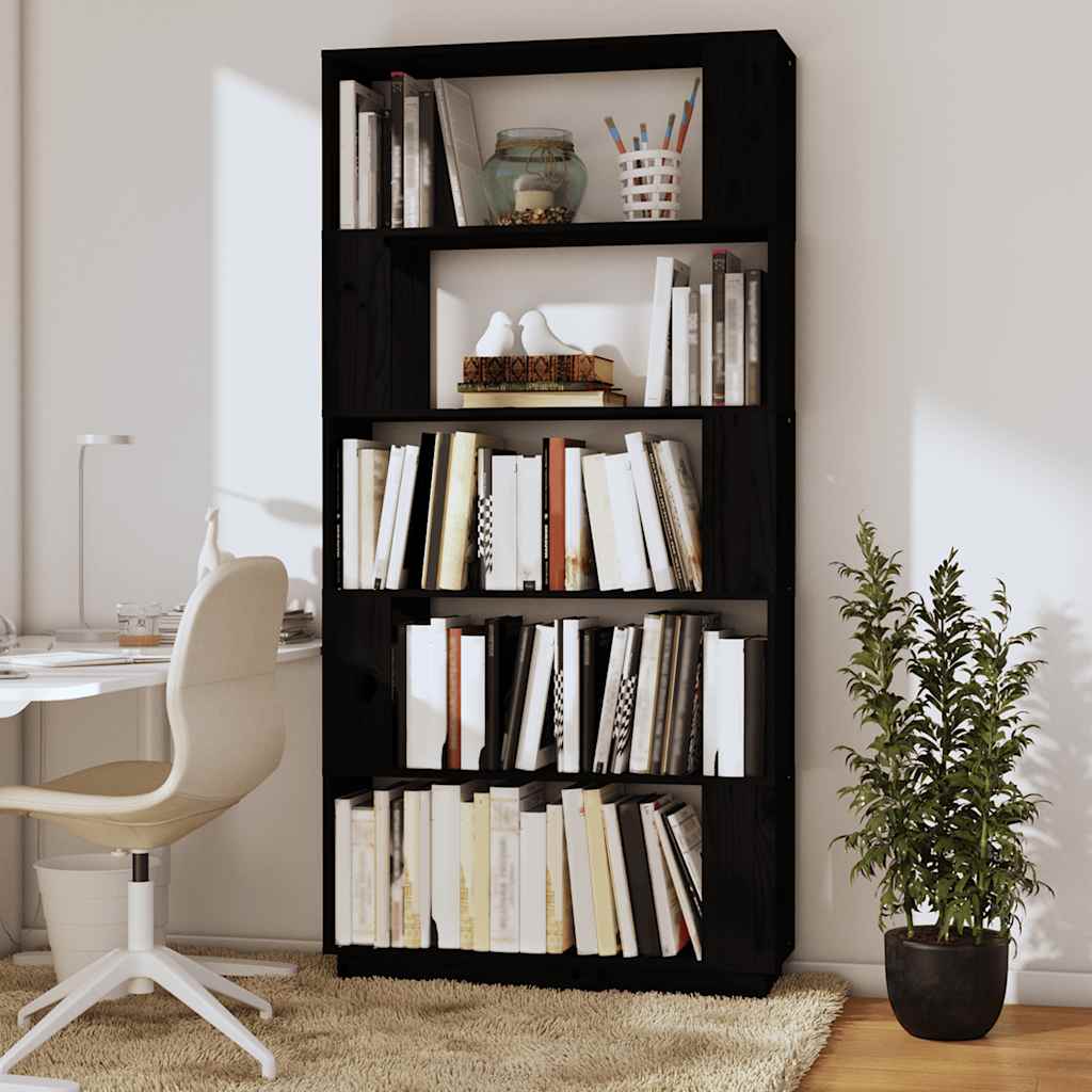 Βιβλιοθήκη/Διαχωριστικό Χώρου Μαύρο 80x25x163,5 εκ. Μασίφ Πεύκο