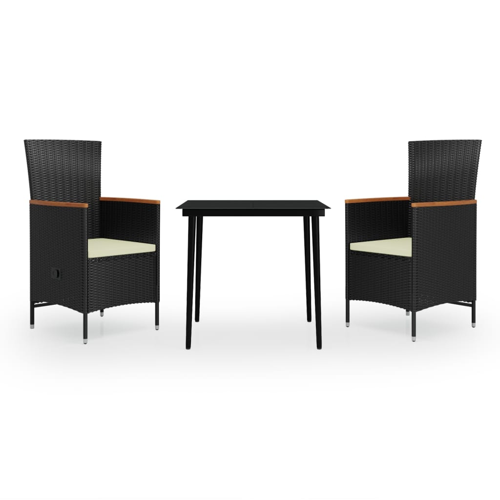 Σετ Τραπεζαρίας Κήπου 3 Τεμαχίων Μαύρο με Μαξιλάρια - PAKOBAZAAR