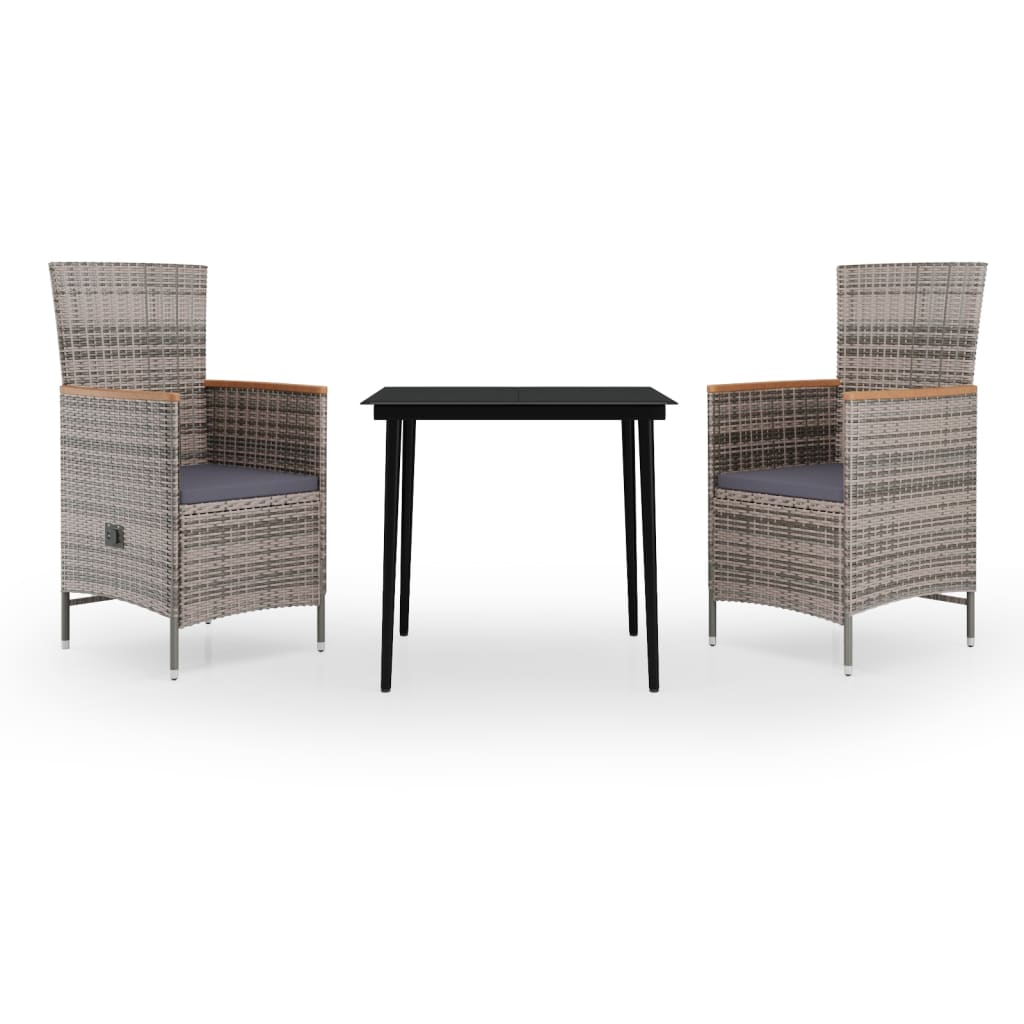 Σετ Τραπεζαρίας Κήπου 3 Τεμαχίων Γκρι με Μαξιλάρια - PAKOBAZAAR