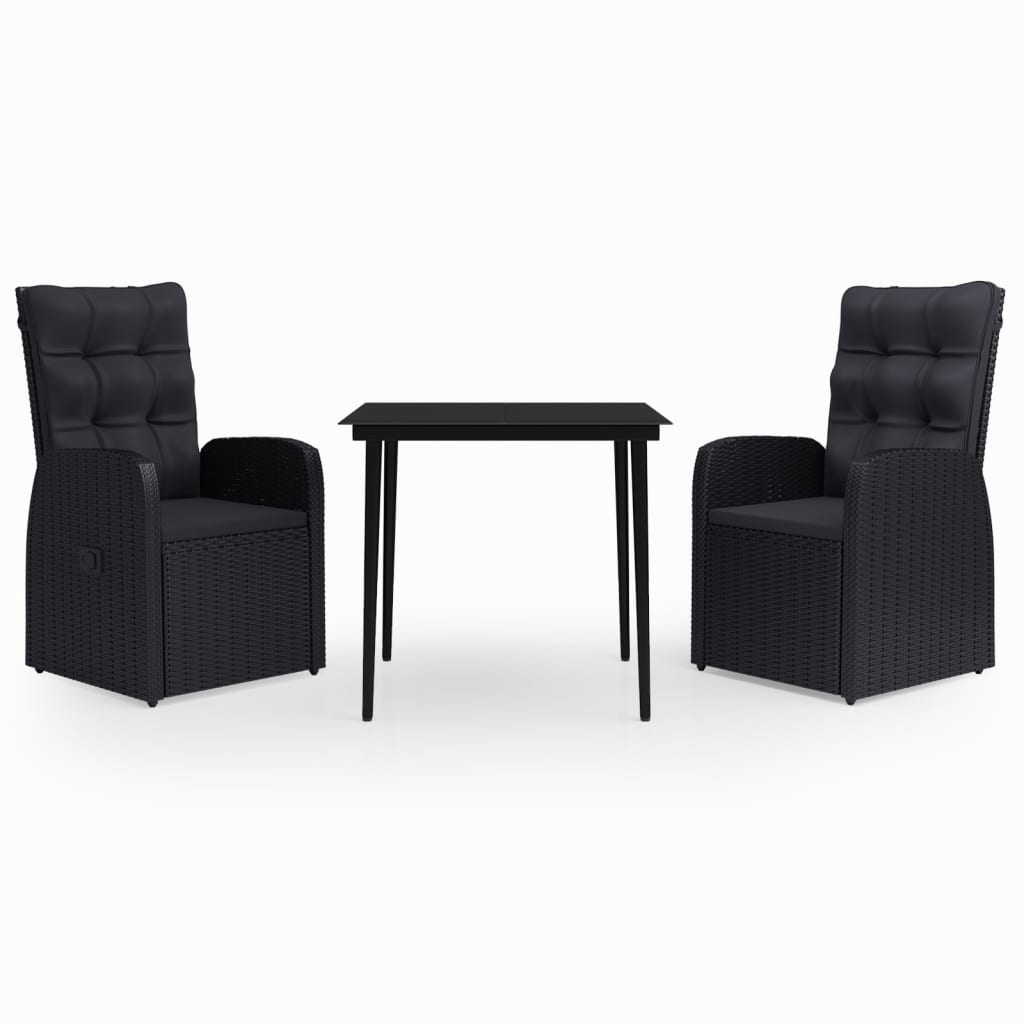 Σετ Τραπεζαρίας Κήπου 3 Τεμαχίων Μαύρο με Μαξιλάρια - PAKOBAZAAR