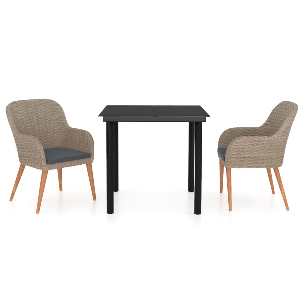 Σετ Τραπεζαρίας Κήπου 3 Τεμαχίων Καφέ με Μαξιλάρια - PAKOBAZAAR