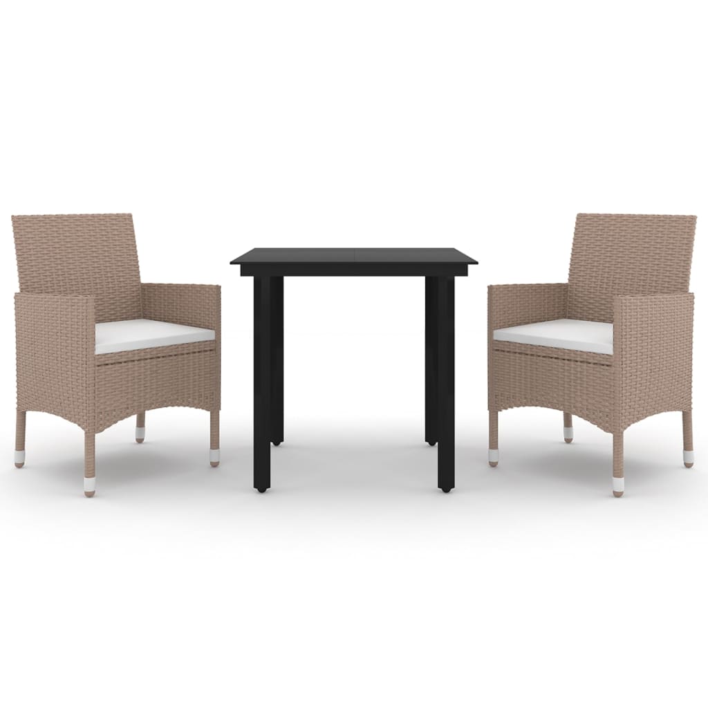 Σετ Τραπεζαρίας Κήπου 3 τεμ. Συνθ. Ρατάν & Γυαλί με Μαξιλάρια - PAKOBAZAAR