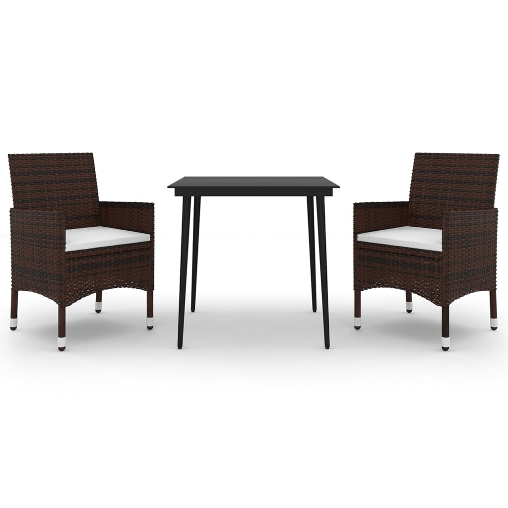 Σετ Τραπεζαρίας Κήπου 3 τεμ. Συνθ. Ρατάν & Γυαλί με Μαξιλάρια - PAKOBAZAAR