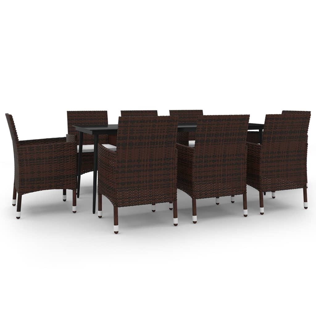 v Σετ Τραπεζαρίας Κήπου 9 τεμ. Συνθ. Ρατάν/Γυαλί με Μαξιλάρια - PAKOBAZAAR