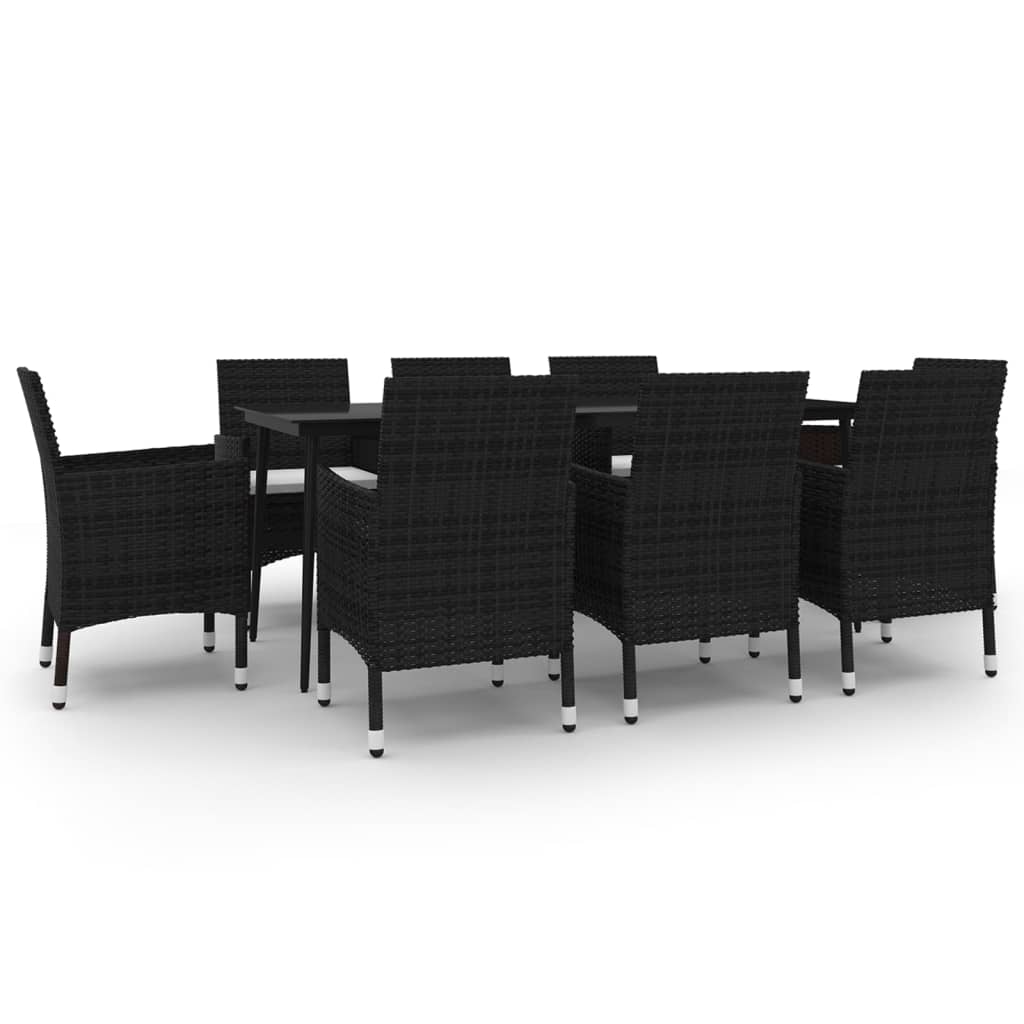 v Σετ Τραπεζαρίας Κήπου 9 τεμ. Συνθ. Ρατάν/Γυαλί με Μαξιλάρια - PAKOBAZAAR