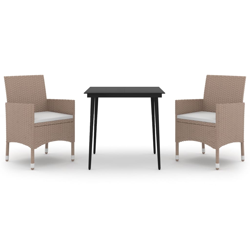 Σετ Τραπεζαρίας Κήπου 3 τεμ. Συνθ. Ρατάν & Γυαλί με Μαξιλάρια - PAKOBAZAAR