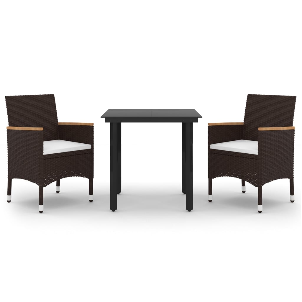 Σετ Τραπεζαρίας Κήπου 3 τεμ. Συνθ. Ρατάν & Γυαλί με Μαξιλάρια - PAKOBAZAAR