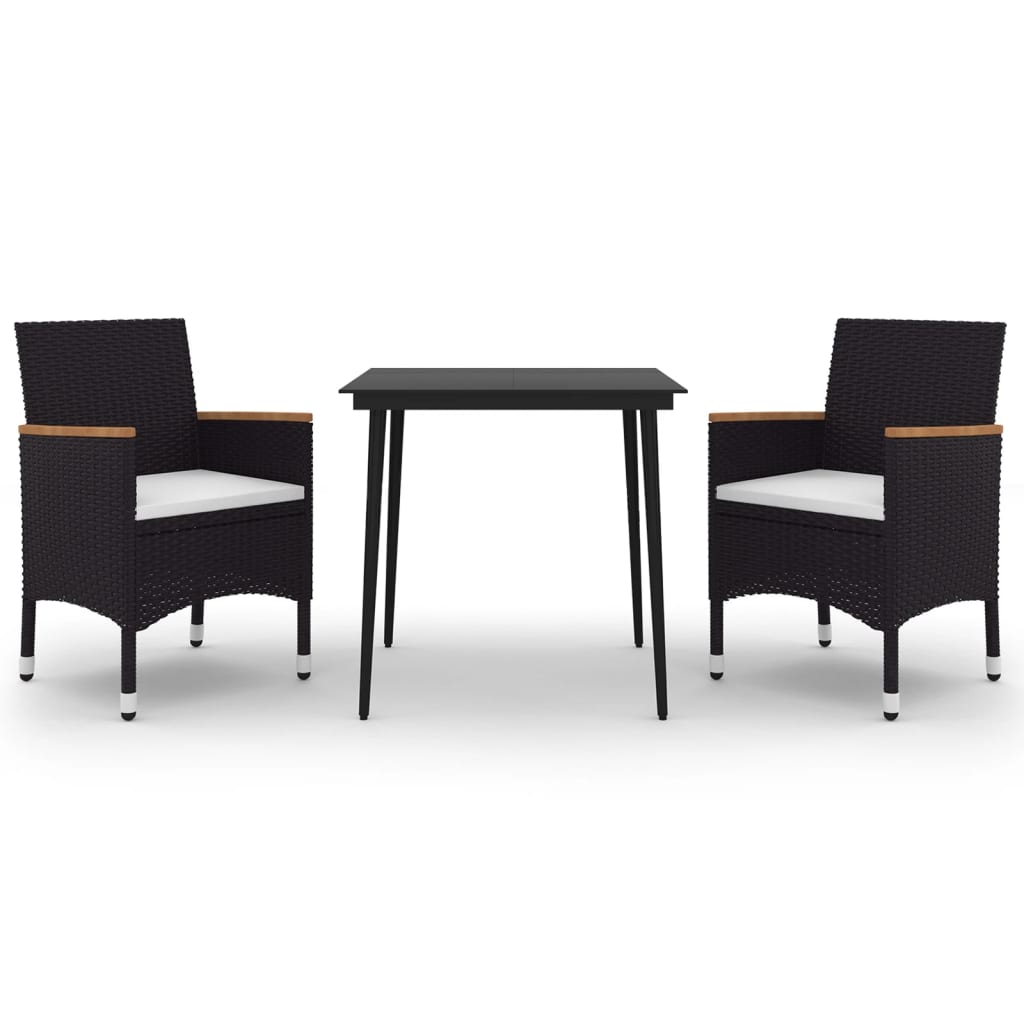 Σετ Τραπεζαρίας Κήπου 3 τεμ. Συνθ. Ρατάν & Γυαλί με Μαξιλάρια - PAKOBAZAAR