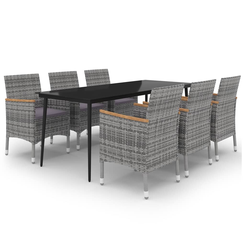 Σετ Τραπεζαρίας Κήπου 7 τεμ. Συνθ. Ρατάν / Γυαλί με Μαξιλάρια - PAKOBAZAAR