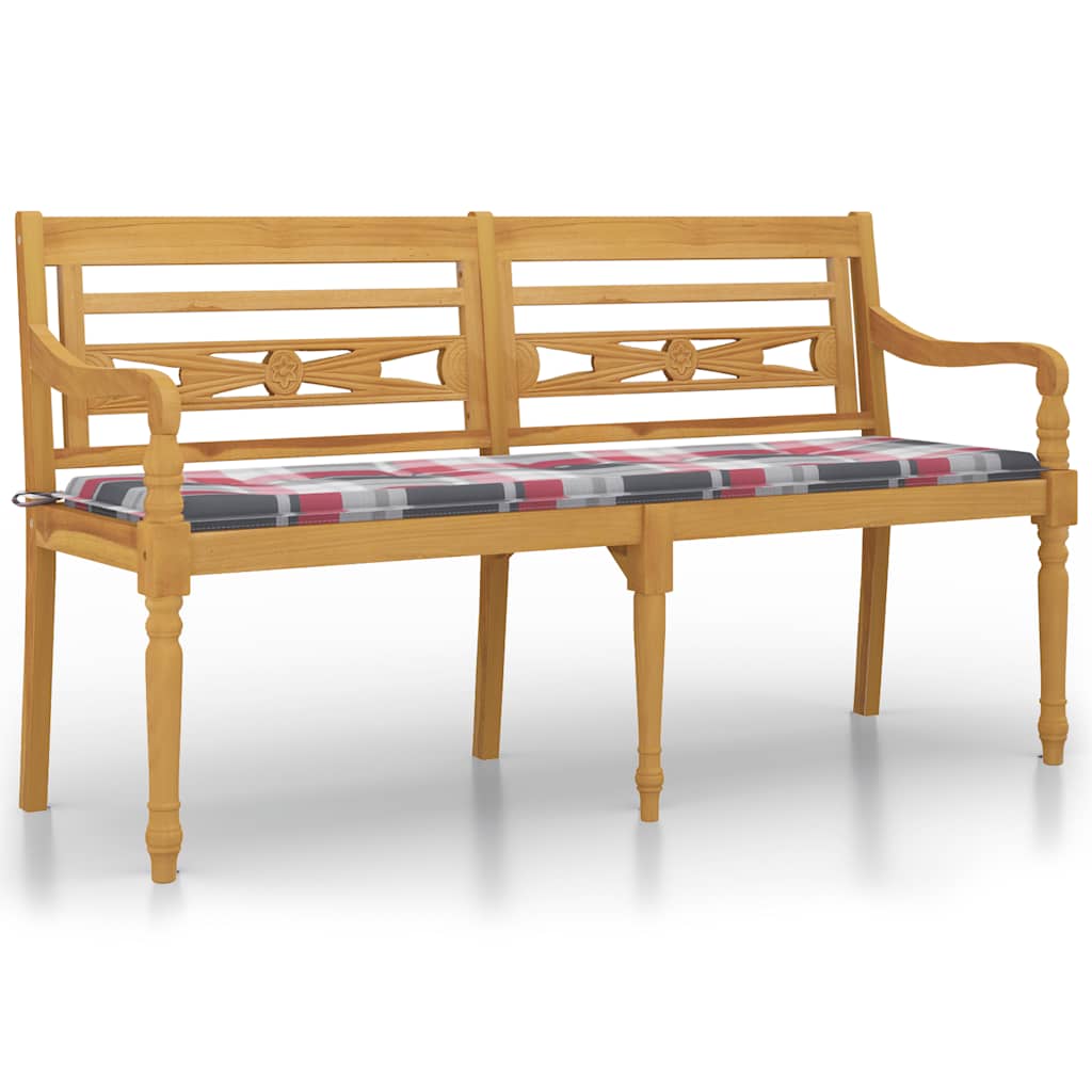 Παγκάκι Batavia 150 εκ. Μασίφ Ξύλο Teak & Κόκκινο Καρό Μαξιλάρι - Pakobazaar