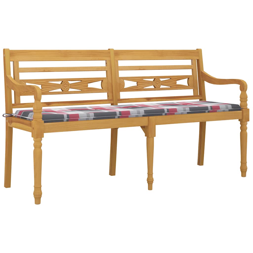 Παγκάκι Batavia 150 εκ. Μασίφ Ξύλο Teak & Κόκκινο Καρό Μαξιλάρι - Pakobazaar