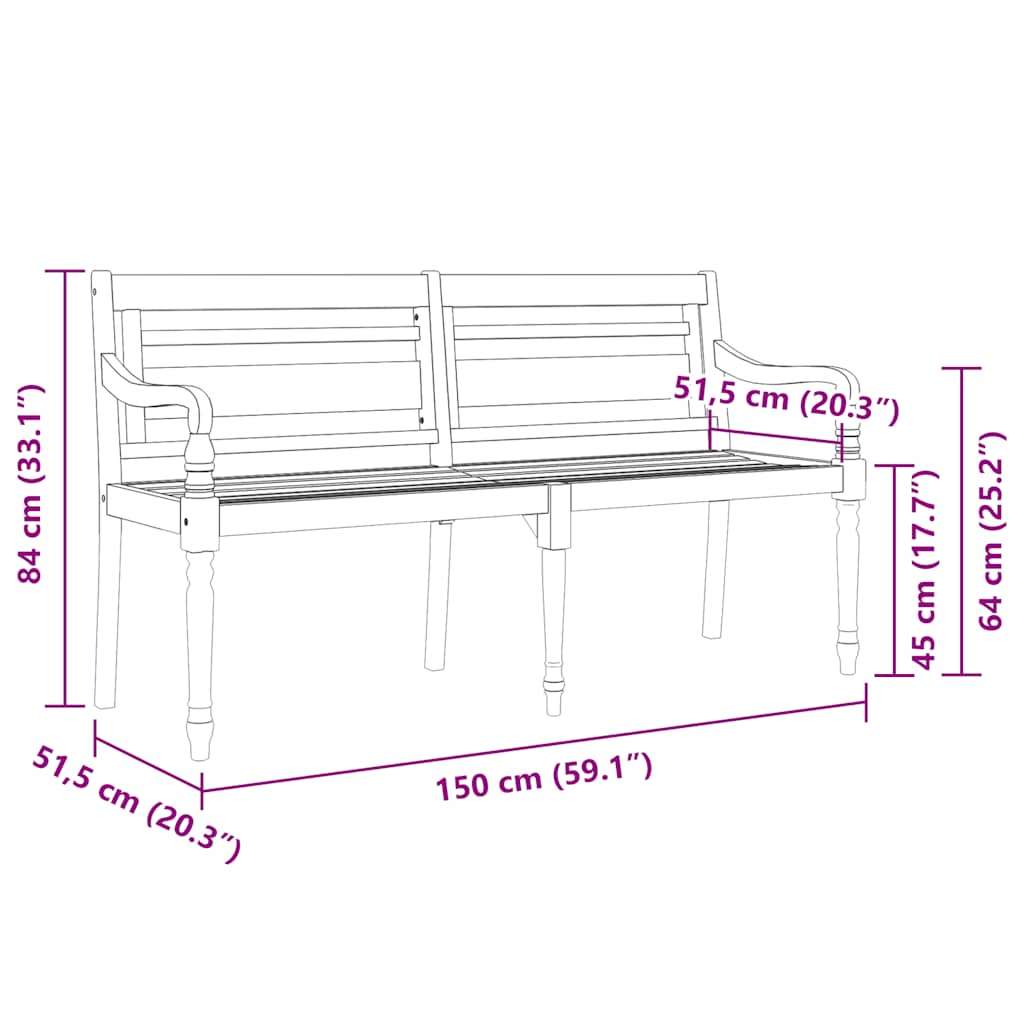 Παγκάκι Batavia 150 εκ. Μασίφ Ξύλο Teak & Κόκκινο Καρό Μαξιλάρι - Pakobazaar