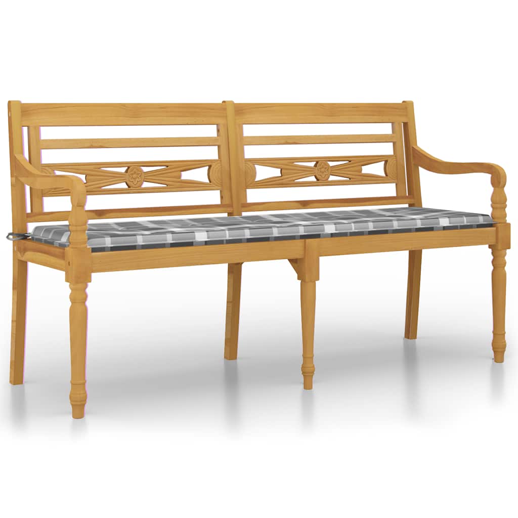 Παγκάκι Batavia 150 εκ. Μασίφ Ξύλο Teak & Γκρι Καρό Μαξιλάρι - Pakobazaar