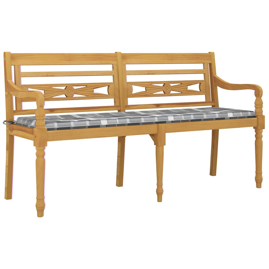 Παγκάκι Batavia 150 εκ. Μασίφ Ξύλο Teak & Γκρι Καρό Μαξιλάρι - Pakobazaar