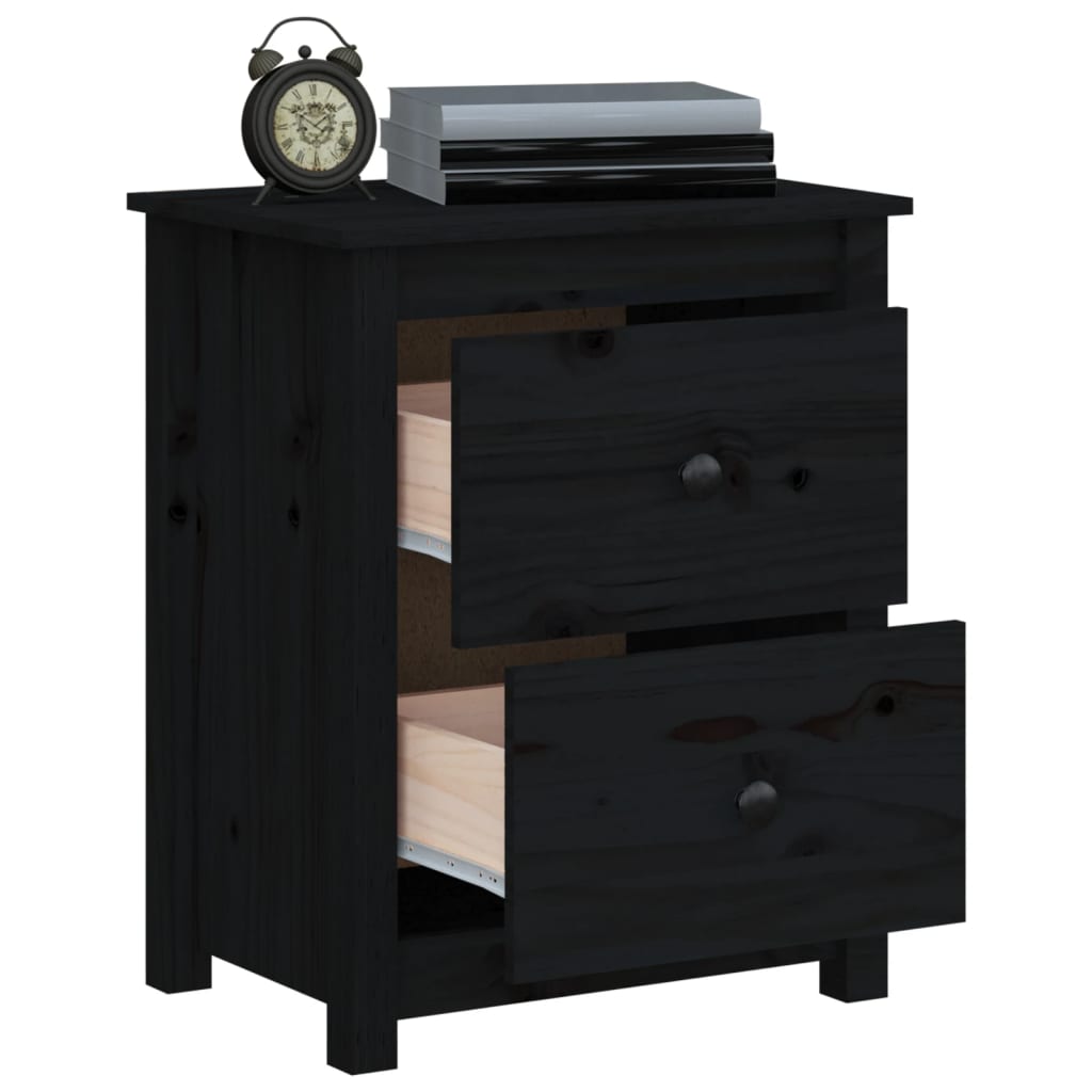 Κομοδίνο Μαύρο 50 x 35 x 61,5 εκ. από Μασίφ Ξύλο Πεύκου - Pakobazaar