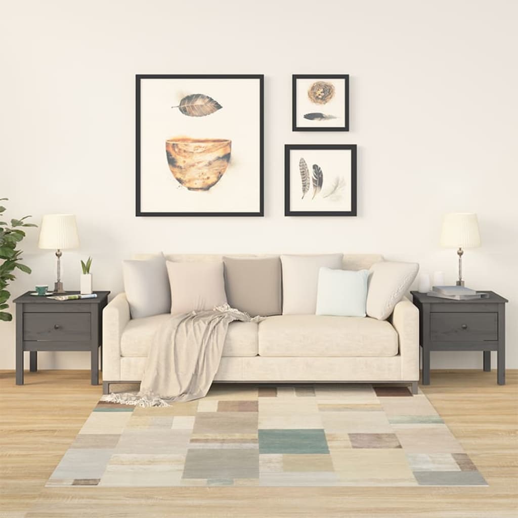 Βοηθητικά Τραπέζια 2 τεμ. Γκρί 50x50x49 εκ. Μασίφ Ξύλο Πεύκου - Pakobazaar