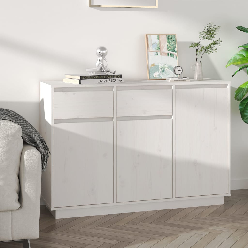 Μπουφές Λευκός 110 x 34 x 75 εκ. από Μασίφ Ξύλο Πεύκου - Pakobazaar