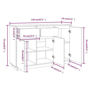 Μπουφές Μαύρος 110 x 34 x 75 εκ. από Μασίφ Ξύλο Πεύκου