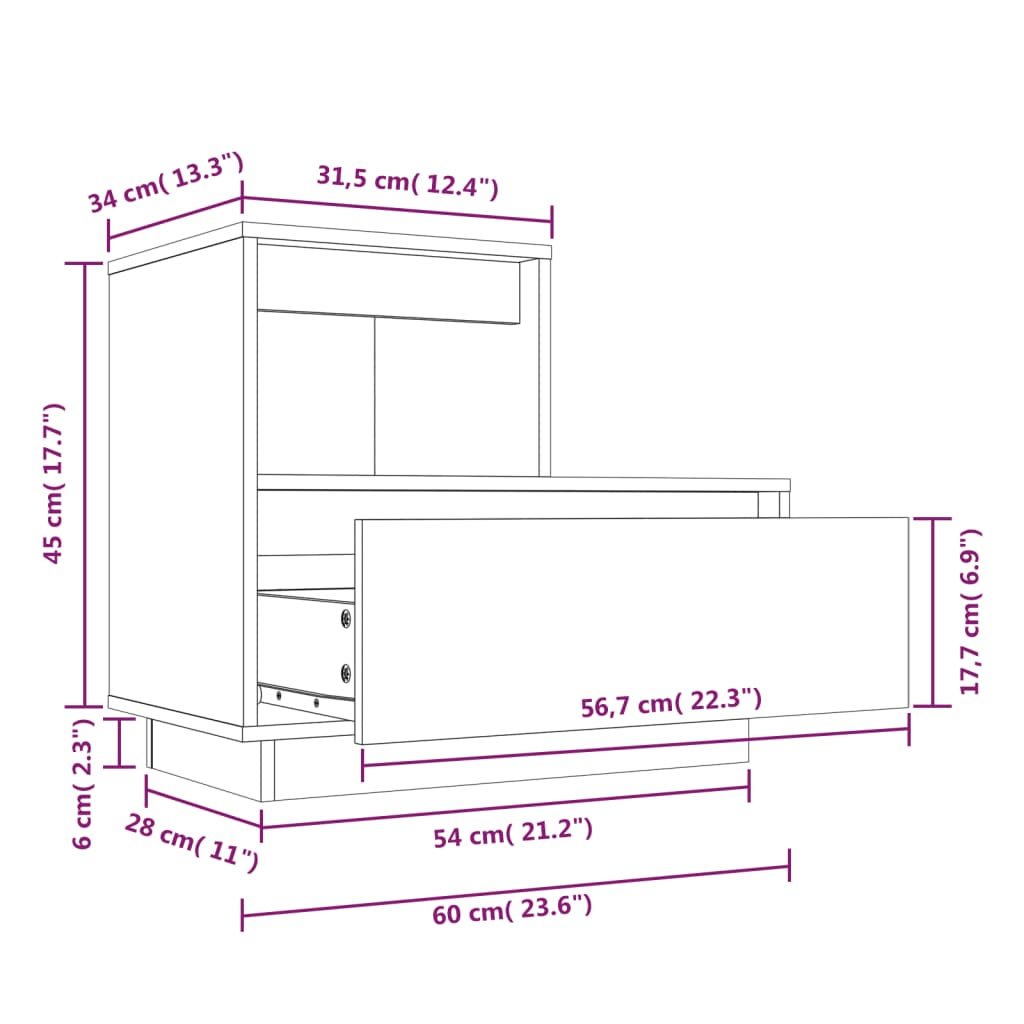 Κομοδίνο 60 x 34 x 51 εκ. από Μασίφ Ξύλο Πεύκου - Pakobazaar