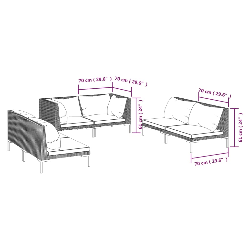 Σαλόνι Κήπου 6 τεμ. Σκούρο Γκρι Συνθετ. Ρατάν με Μαξιλάρια - PAKOBAZAAR