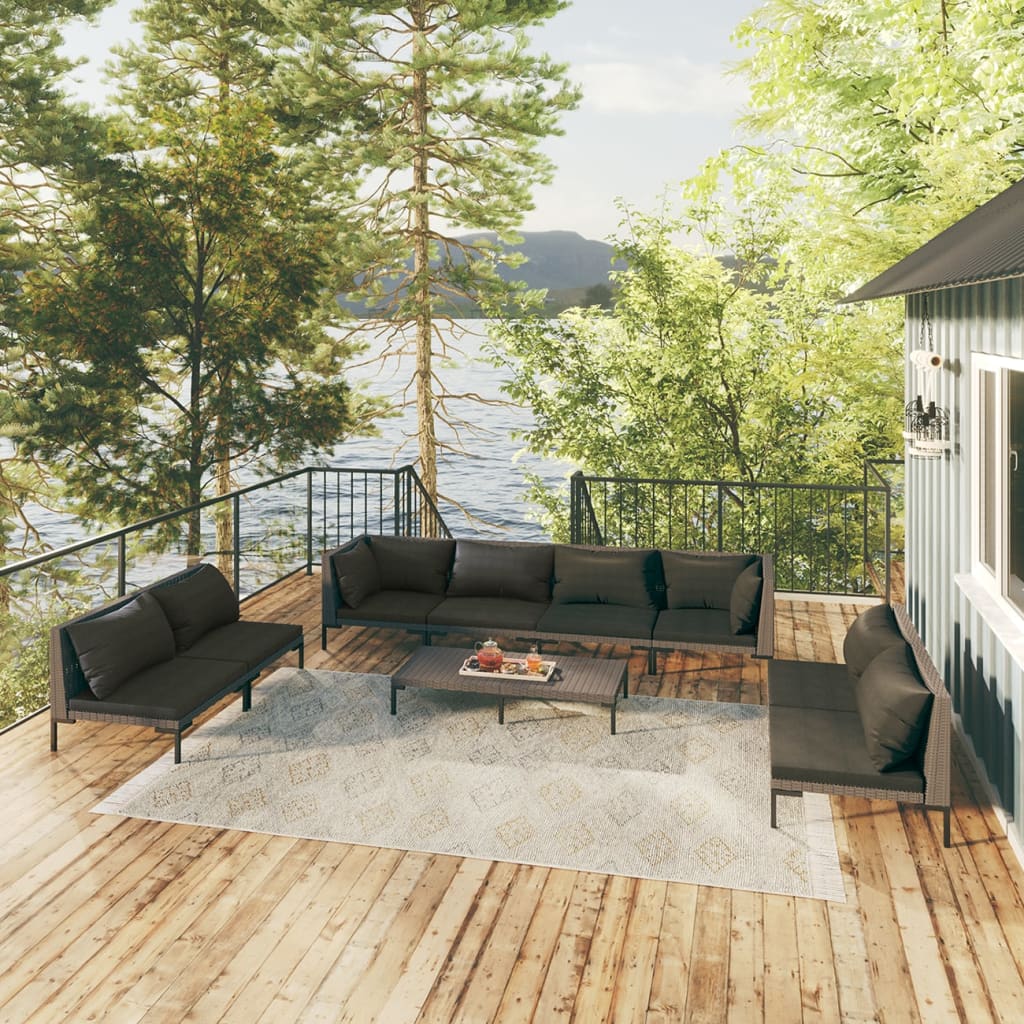 Σαλόνι Κήπου Σετ 9 Τεμ. με Μαξιλάρια Σκ. Γκρι από Συνθ. Ρατάν - PAKOBAZAAR