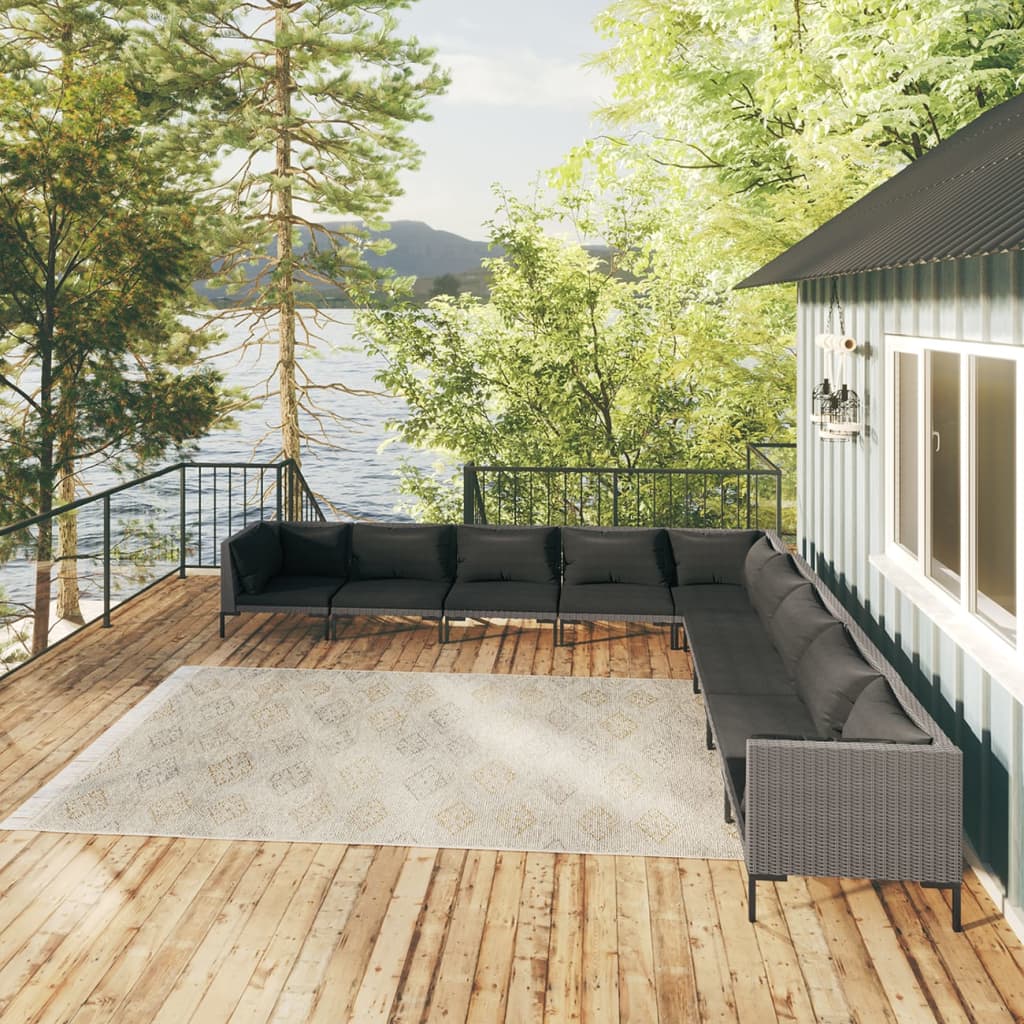 Σαλόνι Κήπου Σετ 9 Τεμ. με Μαξιλάρια Σκ. Γκρι από Συνθ. Ρατάν - PAKOBAZAAR