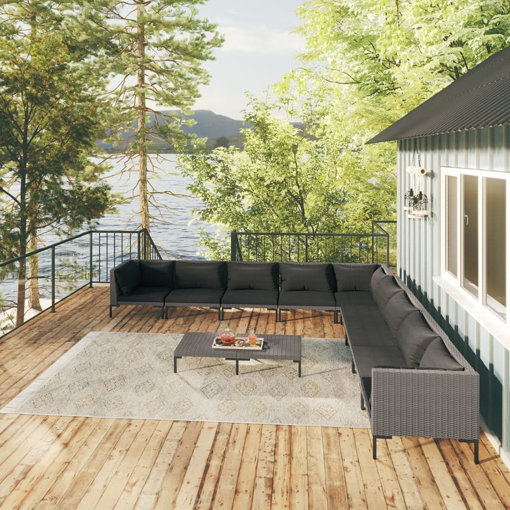 Σαλόνι Κήπου 10 τεμ. Σκούρο Γκρι Συνθετ. Ρατάν με Μαξιλάρια - PAKOBAZAAR