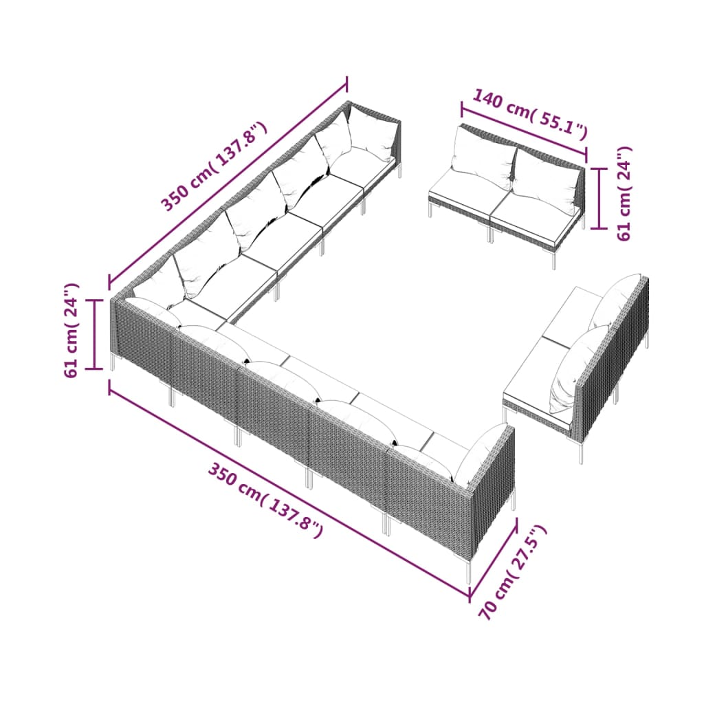 Σαλόνι Κήπου 13 τεμ. Σκούρο Γκρι Συνθετ. Ρατάν με Μαξιλάρια - PAKOBAZAAR