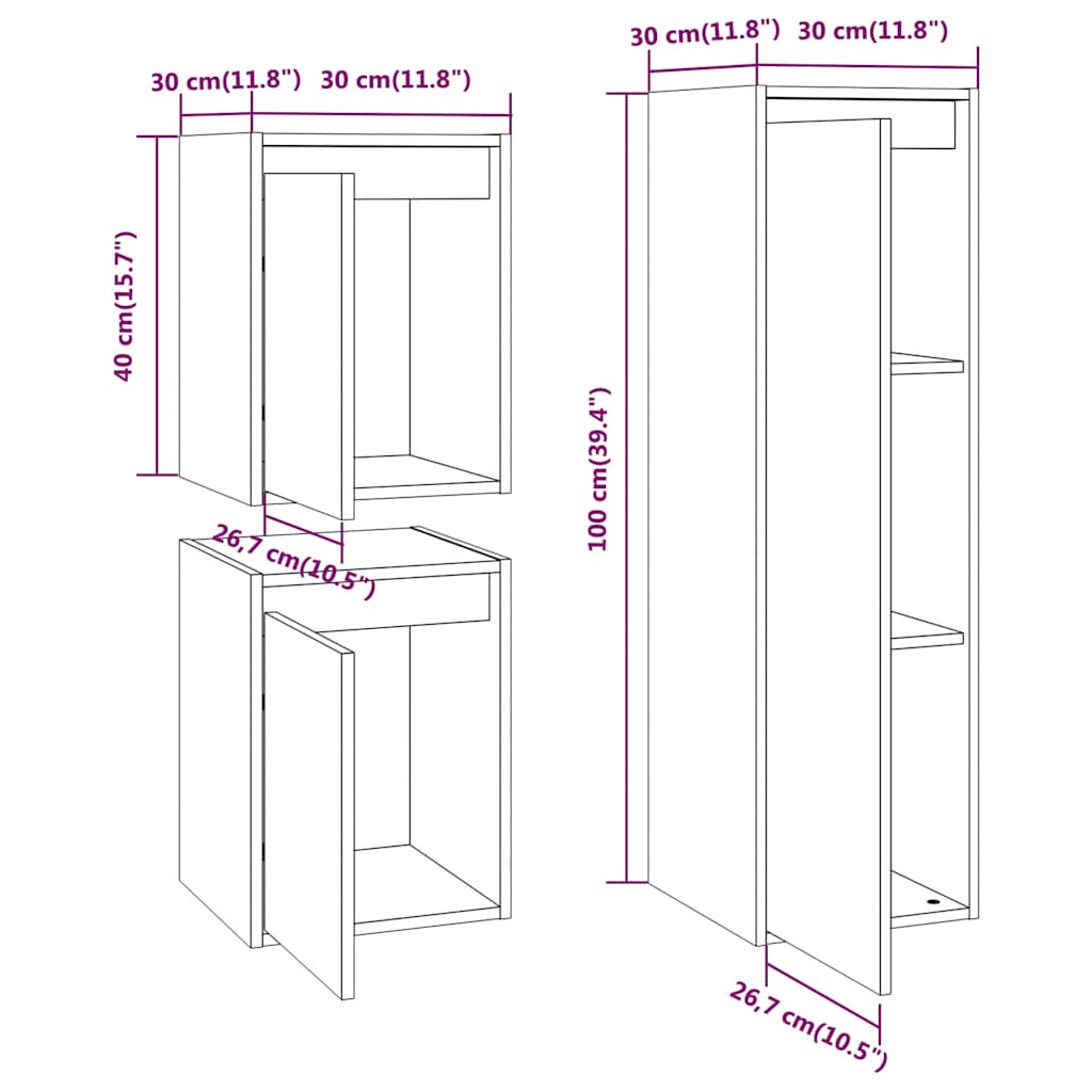 Έπιπλα Τηλεόρασης 3 τεμ. Λευκά από Μασίφ Ξύλο Πεύκου - PAKOBAZAAR