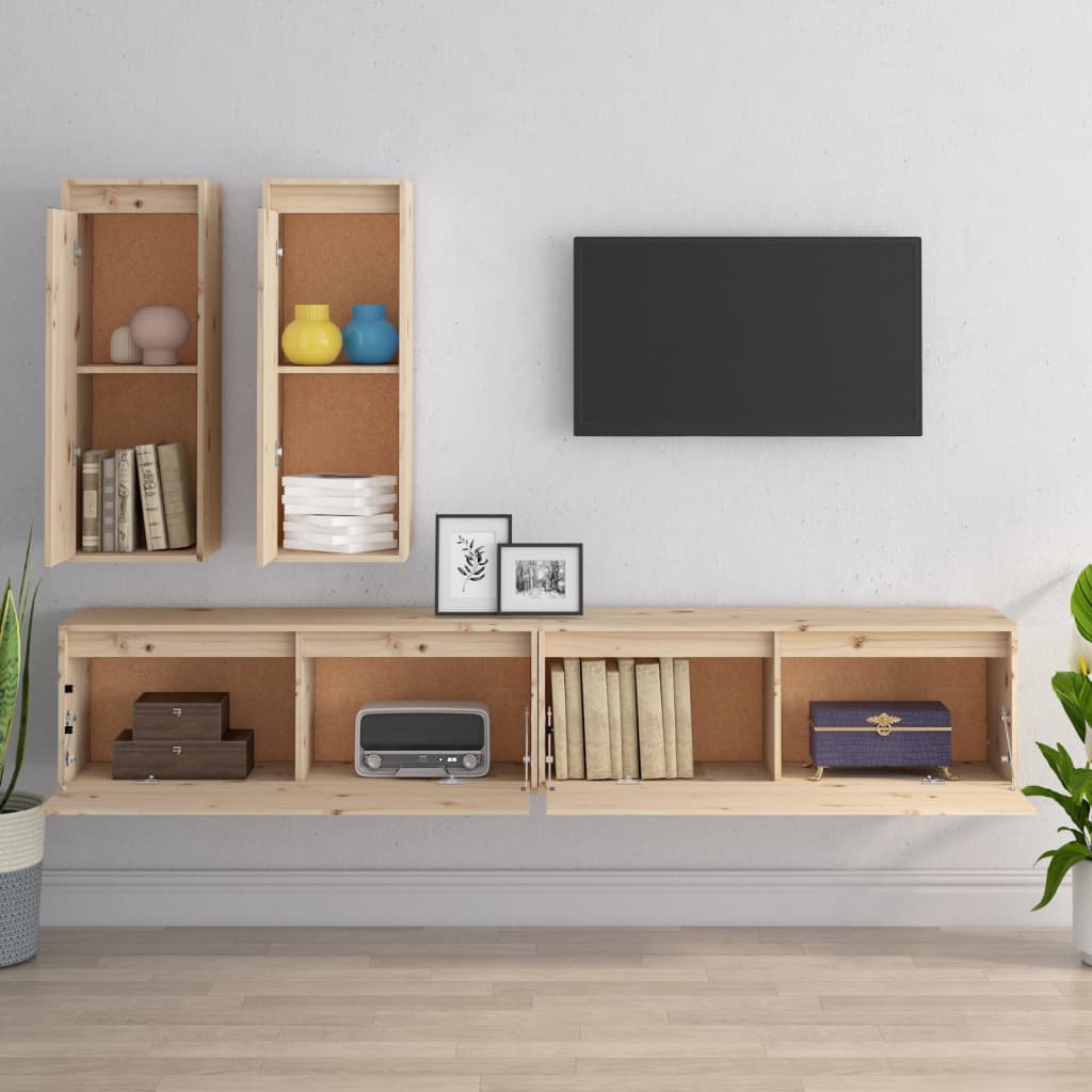 Έπιπλα Τηλεόρασης 4 τεμ. από Μασίφ Ξύλο Πεύκου - Pakobazaar
