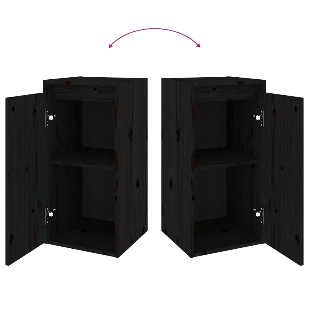 Έπιπλα Τηλεόρασης 6 τεμ. Μαύρα από Μασίφ Ξύλο Πεύκου - PAKOBAZAAR