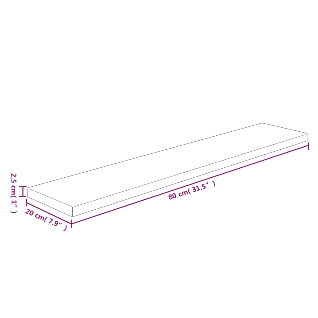 Ράφι 80x20x2,5 εκ. από Ακατέργαστο Μασίφ Ξύλο Δρυός - Pakobazaar