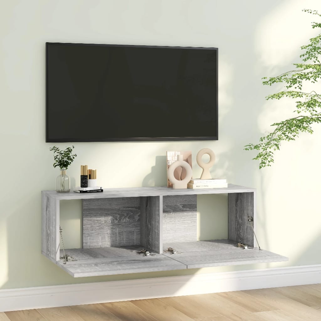 Έπιπλο Τηλεόρασης Τοίχου Γκρι Sonoma 100x30x30 εκ. Επεξερ. Ξύλο