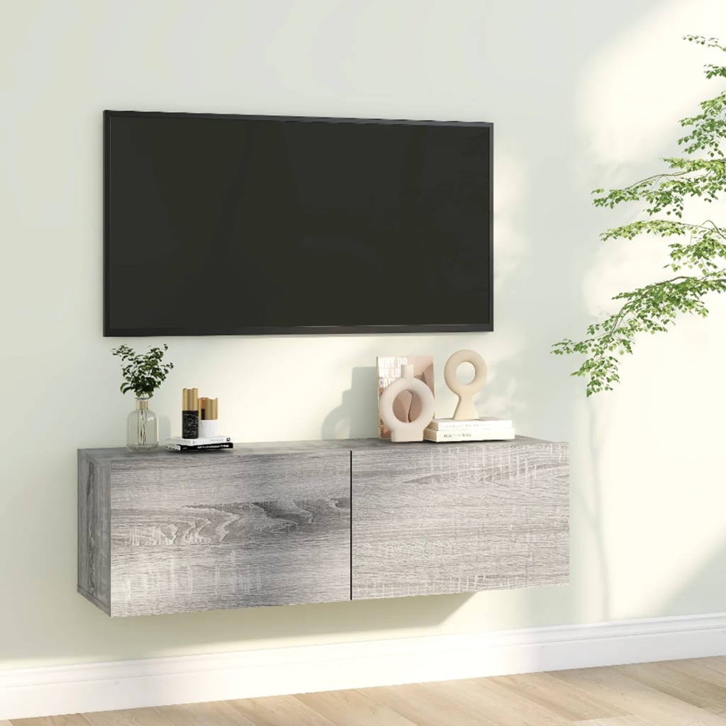 Έπιπλο Τηλεόρασης Τοίχου Γκρι Sonoma 100x30x30 εκ. Επεξερ. Ξύλο