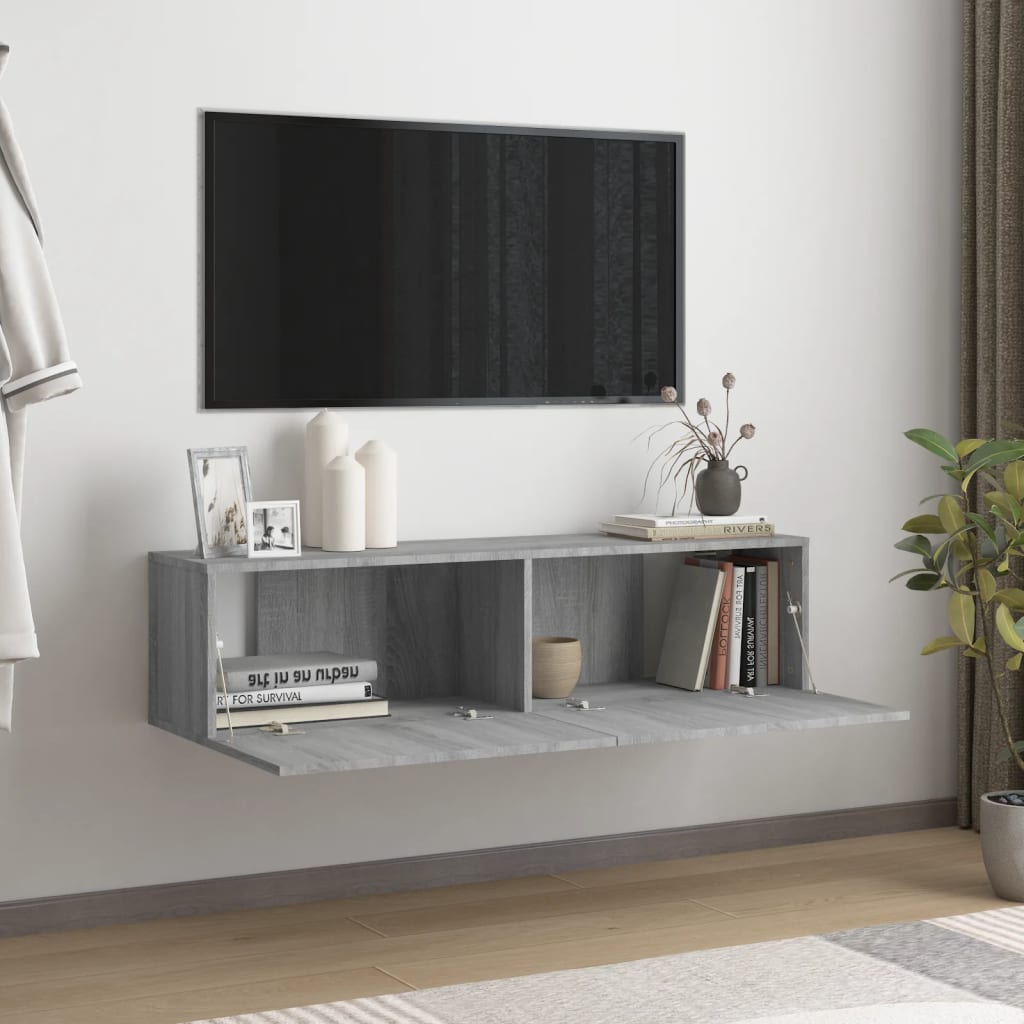 Έπιπλο Τηλεόρασης Τοίχου Γκρι Sonoma 120x30x30 εκ. Επεξερ. Ξύλο - Pakobazaar