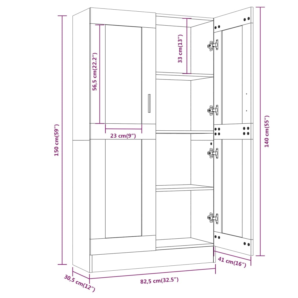 Βιτρίνα Γκρι Sonoma 82,5 x 30,5 x 150 εκ. Επεξεργασμένο Ξύλο