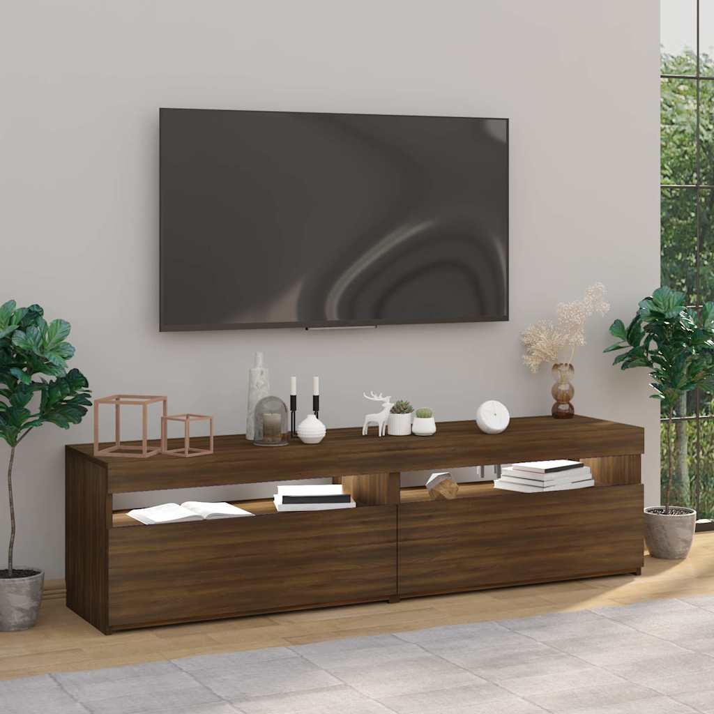 Έπιπλο Τηλεόρασης με LED 2 τεμ. Καφέ Δρυς 75 x 35 x 40 εκ.