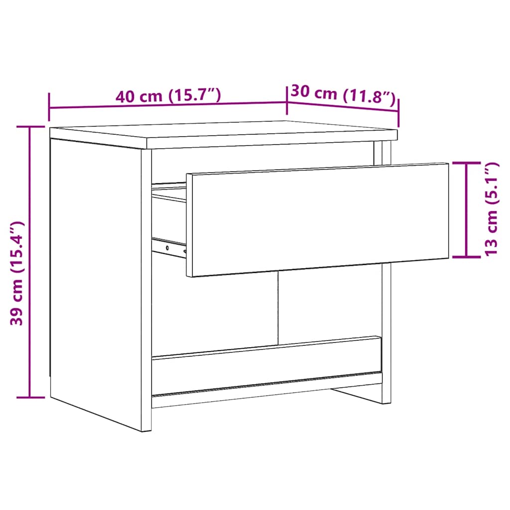 Κομοδίνο Καπνιστή Δρυς 40 x 30 x 39 εκ. από Επεξεργασμένο Ξύλο