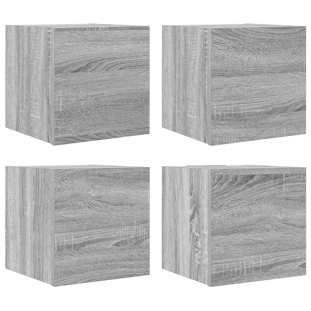 Έπιπλα Τηλεόρασης Επιτοίχια 4 τεμ. Γκρι Sonoma 30,5x30x30 εκ.