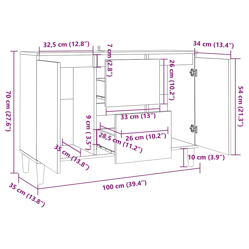 Μπουφές Καπνιστή Δρυς 101 x 35 x 70 εκ. Επεξεργασμένο Ξύλο