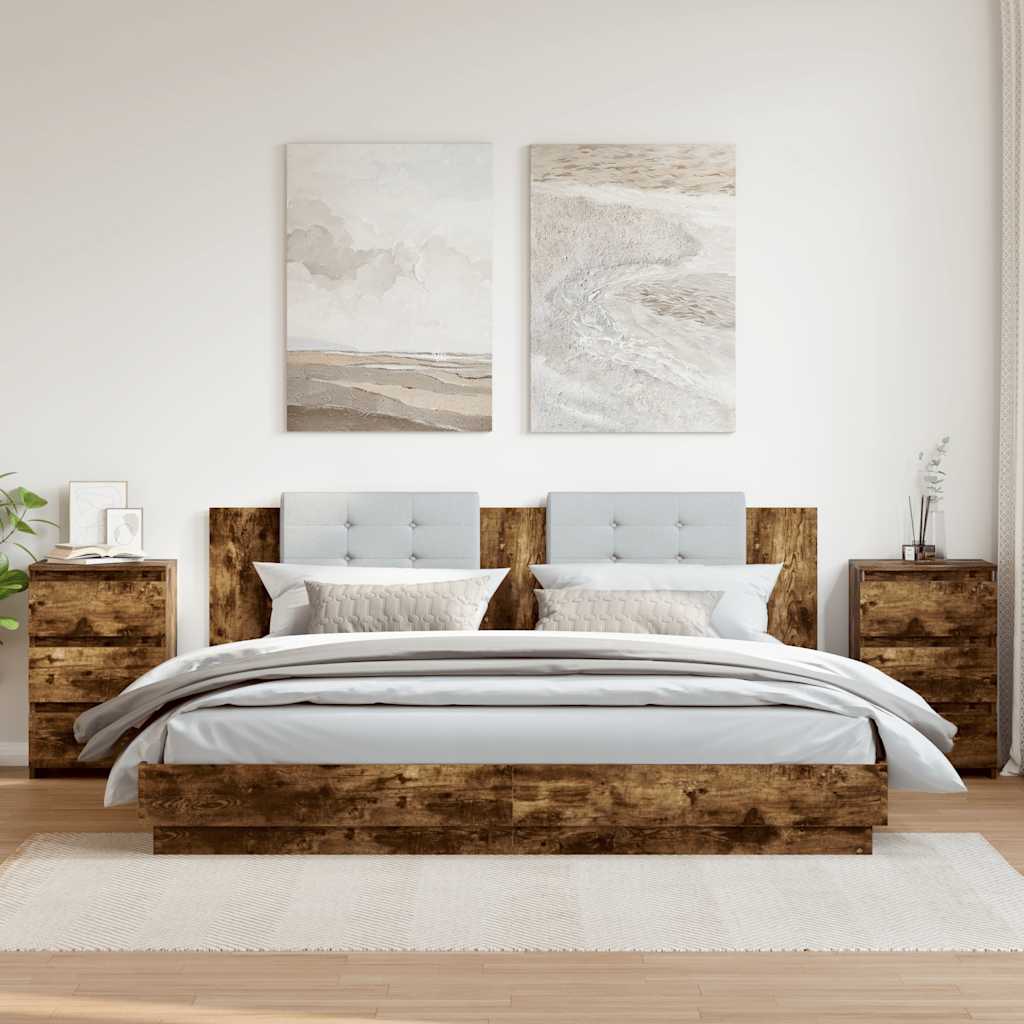 Κομοδίνα 2 τεμ. Καπνιστή Δρυς 40x35x62,5 εκ. Επεξεργασμένο Ξύλο