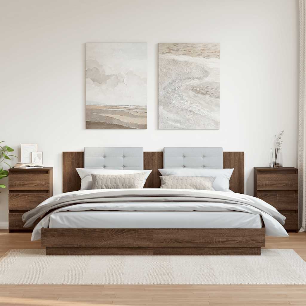 Κομοδίνα 2 τεμ. Καφέ Δρυς 40x35x62,5 εκ. από Επεξεργασμένο Ξύλο