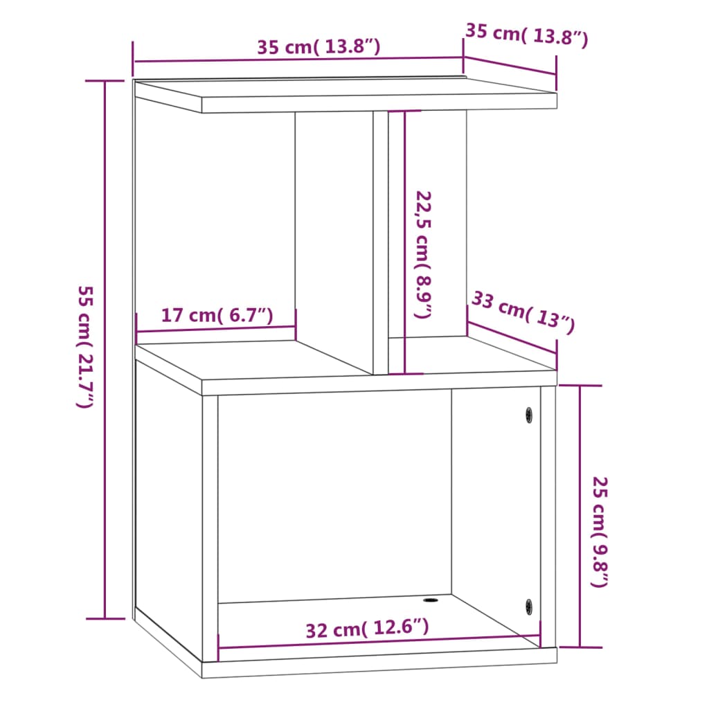 Κομοδίνα 2 Τεμ. Καφέ Δρυς 35x35x55 εκ. από Επεξεργασμένο Ξύλο - Pakobazaar