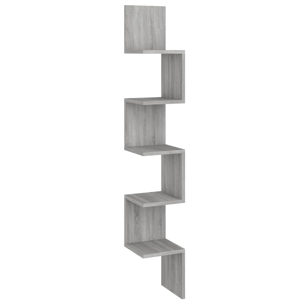 Γωνιακή Ραφιέρα Τοίχου Γκρι Sonoma 20x20x127,5 εκ. Επεξερ. Ξύλο