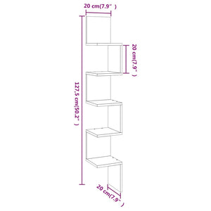 Γωνιακή Ραφιέρα Τοίχου Γκρι Sonoma 20x20x127,5 εκ. Επεξερ. Ξύλο