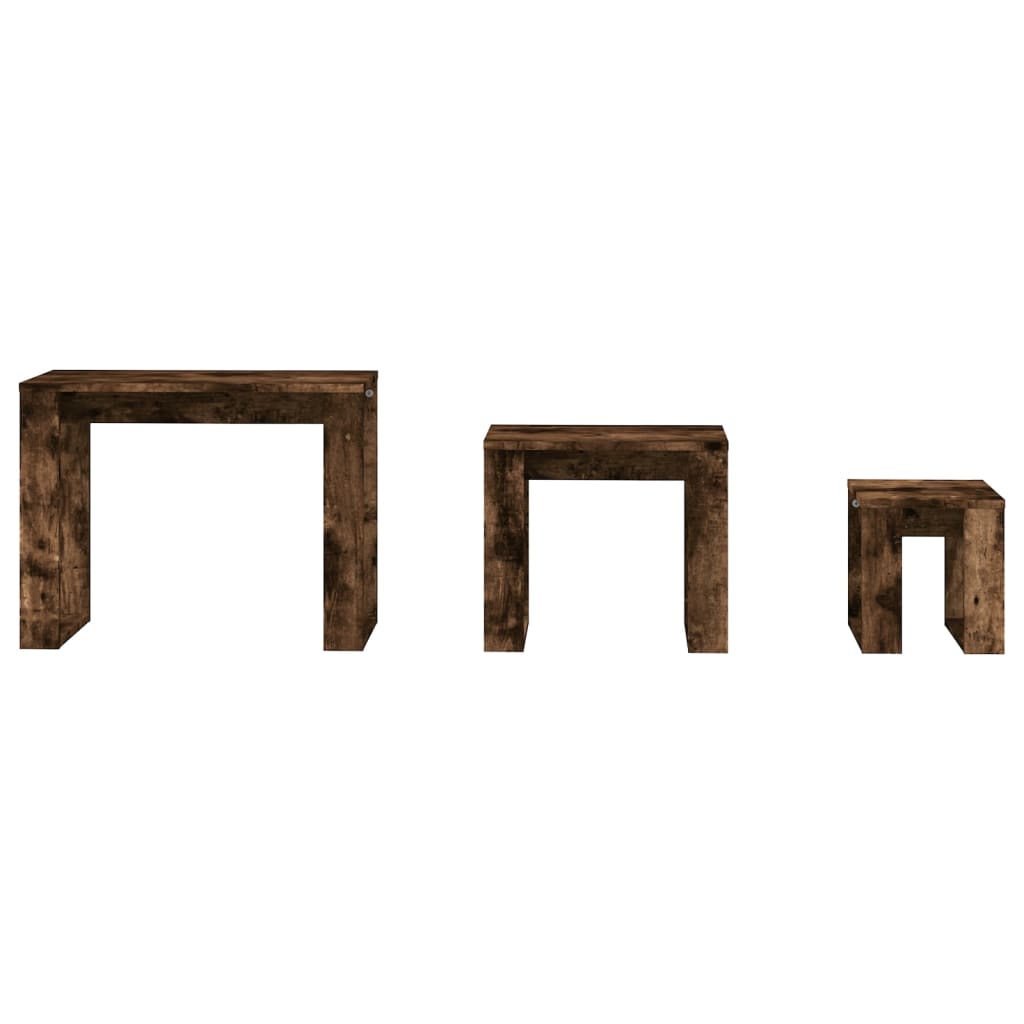 Τραπεζάκια Ζιγκόν 3 τεμ. Καπνιστή Δρυς από Επεξεργασμένο Ξύλο