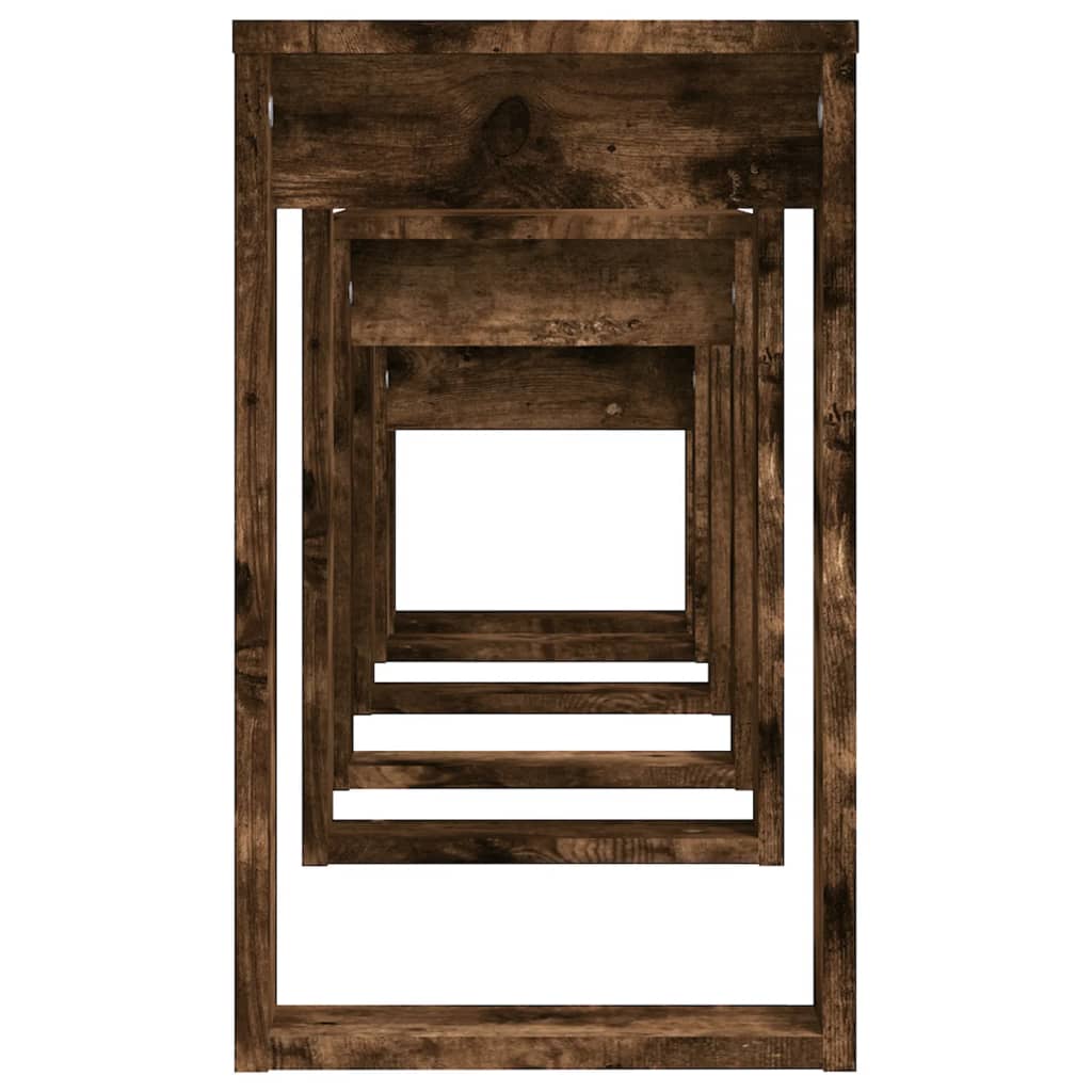 Τραπεζάκια Ζιγκόν 3 τεμ. Καπνιστή Δρυς από Επεξεργασμένο Ξύλο