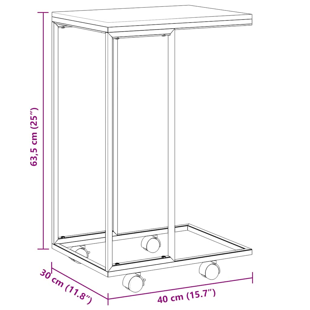 Βοηθητικό Τραπέζι με Ρόδες Μαύρο 40x30x63,5 εκ. Επεξ. Ξύλο